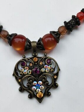 Artisan Vintage Repurposed Moon Glow And Crystal Necklace